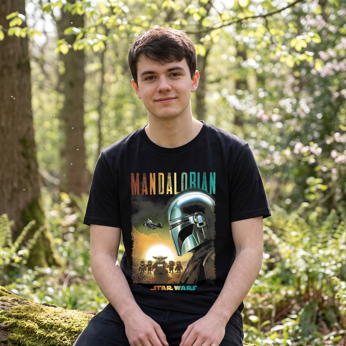 Produktbild Mando und Grogu Poster T-Shirt schwarz - Star Wars The Mandalorian