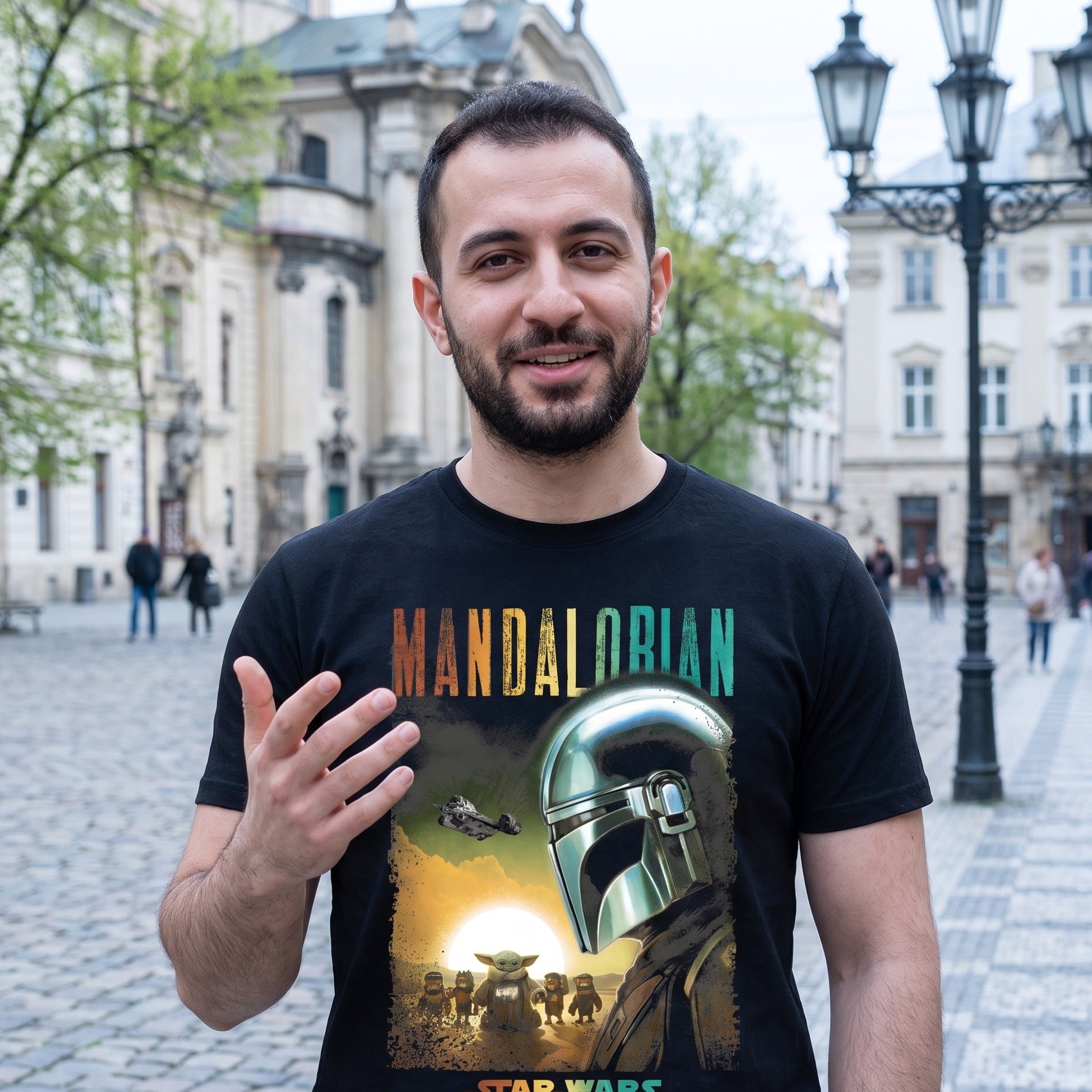 Produktbild Mando und Grogu Poster T-Shirt schwarz - Star Wars The Mandalorian