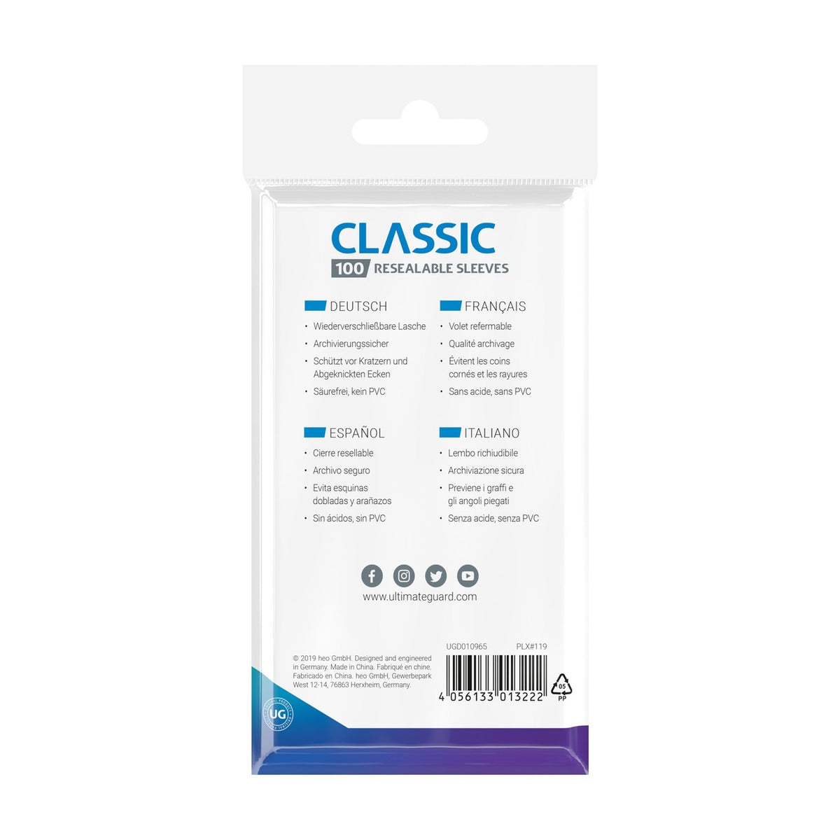 Produktbild Ultimate Guard Classic Sleeves Standard Size (100) - Resealable