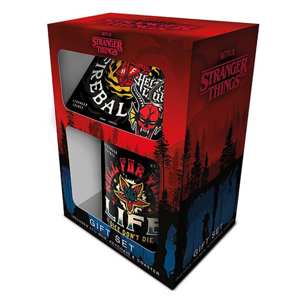 Produktbild Stranger Things Tasse, Untersetzer und Schlüsselanhänger Set Hellfire