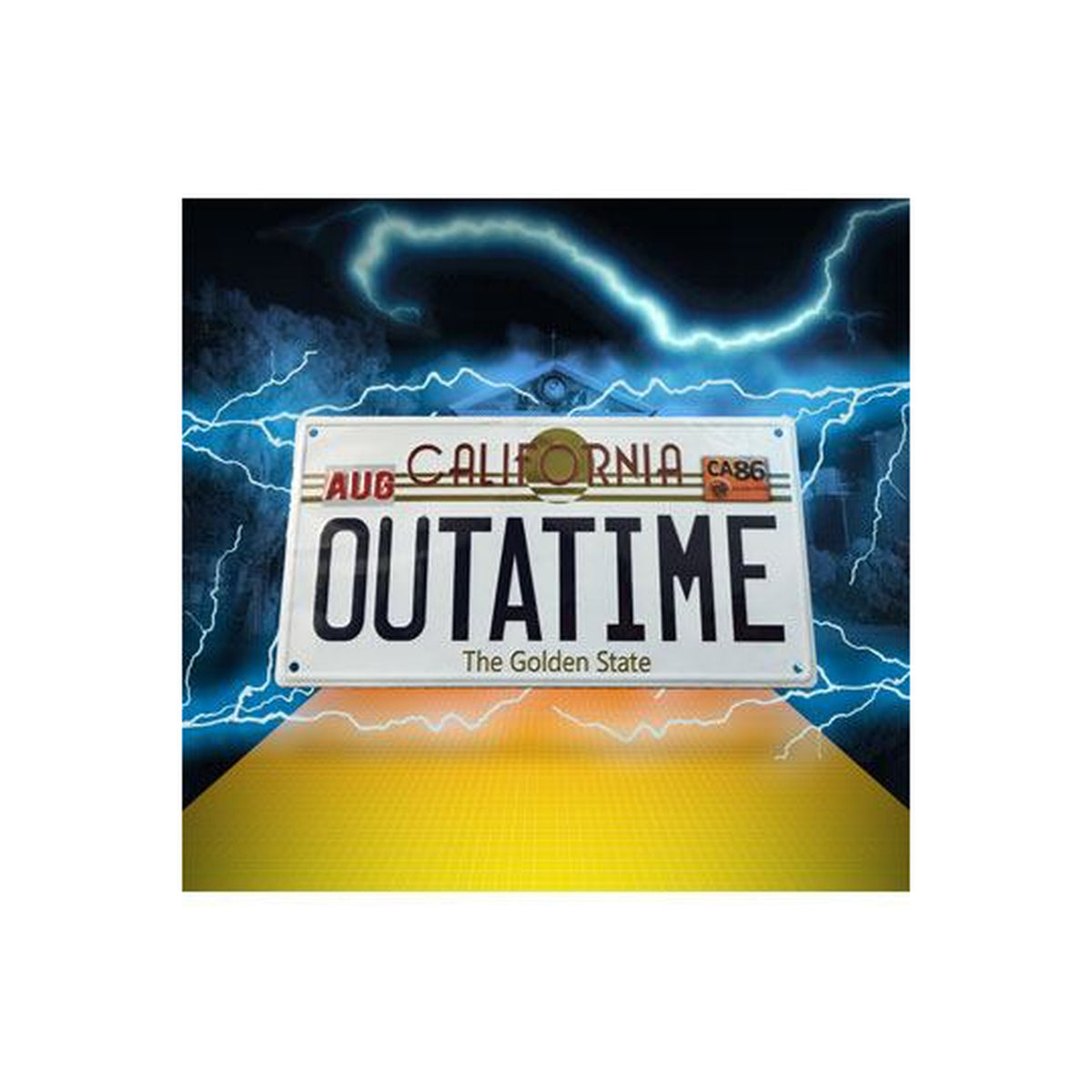 Produktbild Zurück in die Zukunft Me­tall­schild Outatime DeLorean Nummernschild