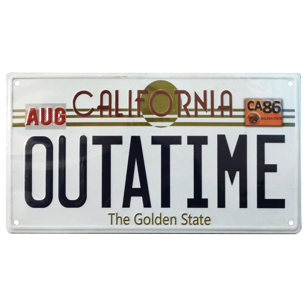 Produktbild Zurück in die Zukunft Me­tall­schild Outatime DeLorean Nummernschild