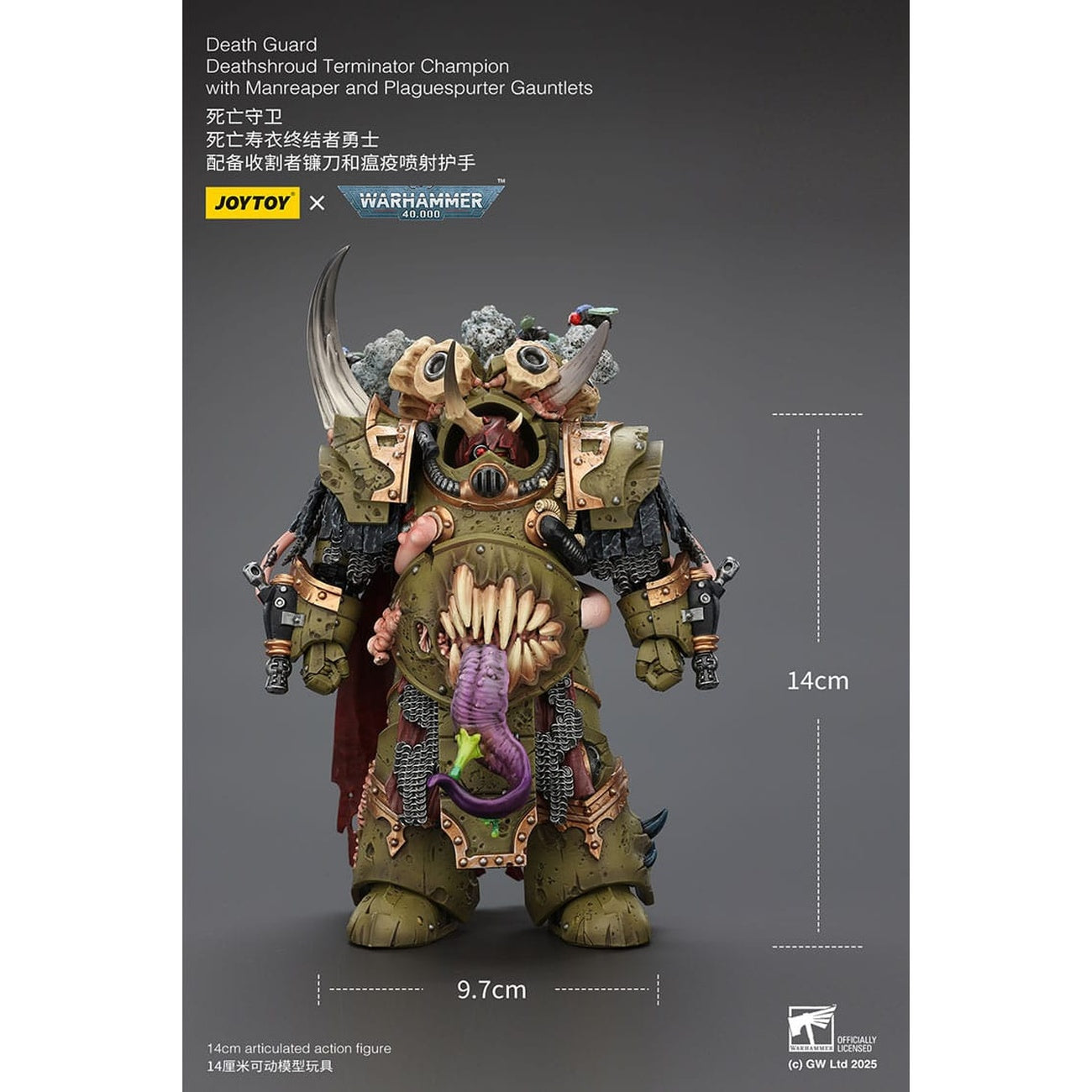 Produktbild Warhammer 40k Actionfigur 1/18 Death Guard Deathshroud Terminator 1 with Manreaper and Plaguespurter Gauntlet 14 cm