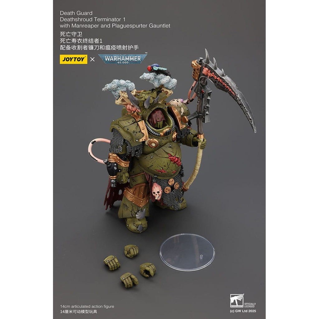 Produktbild Warhammer 40k Actionfigur 1/18 Death Guard Deathshroud Terminator 1 with Manreaper and Plaguespurter Gauntlet 14 cm