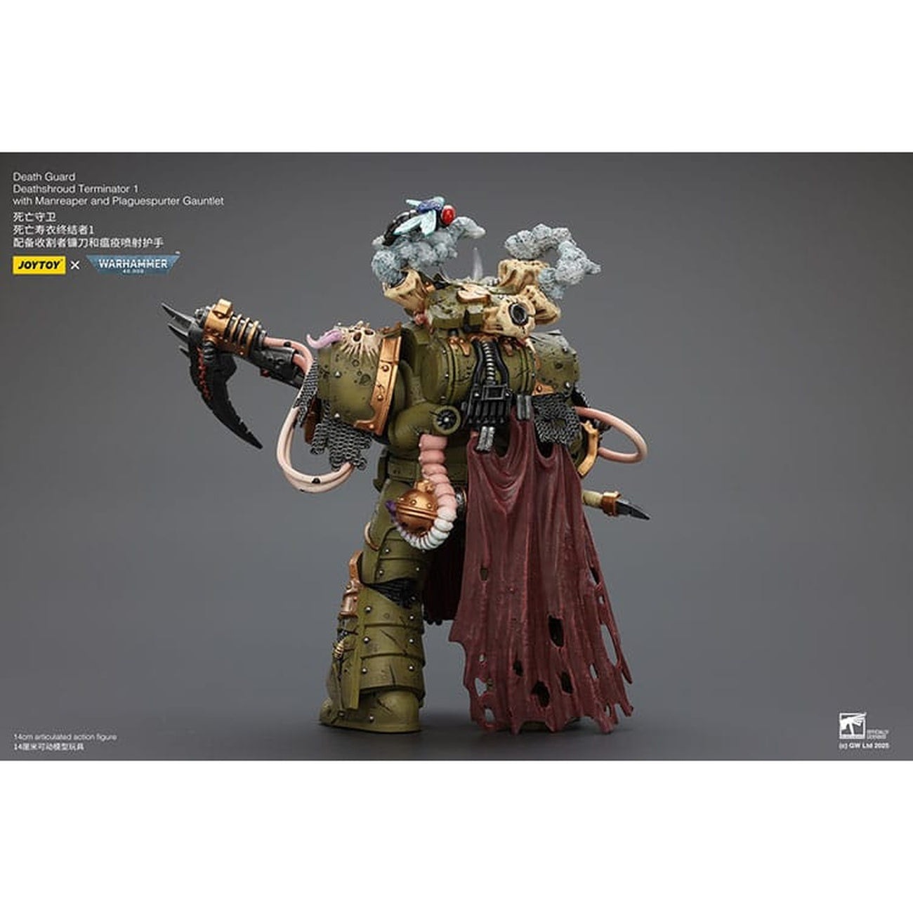 Produktbild Warhammer 40k Actionfigur 1/18 Death Guard Deathshroud Terminator 1 with Manreaper and Plaguespurter Gauntlet 14 cm