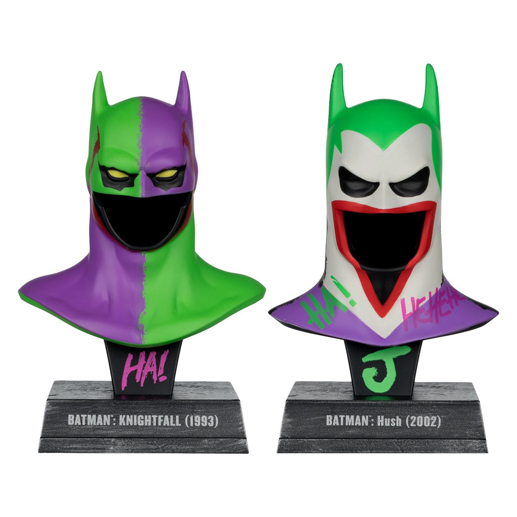 Produktbild Batman DC Direct Mini-Replik 1/3 2er-Pack Batman Masken Hush & Knightfall (Jokerized) (Gold Label) 18 cm