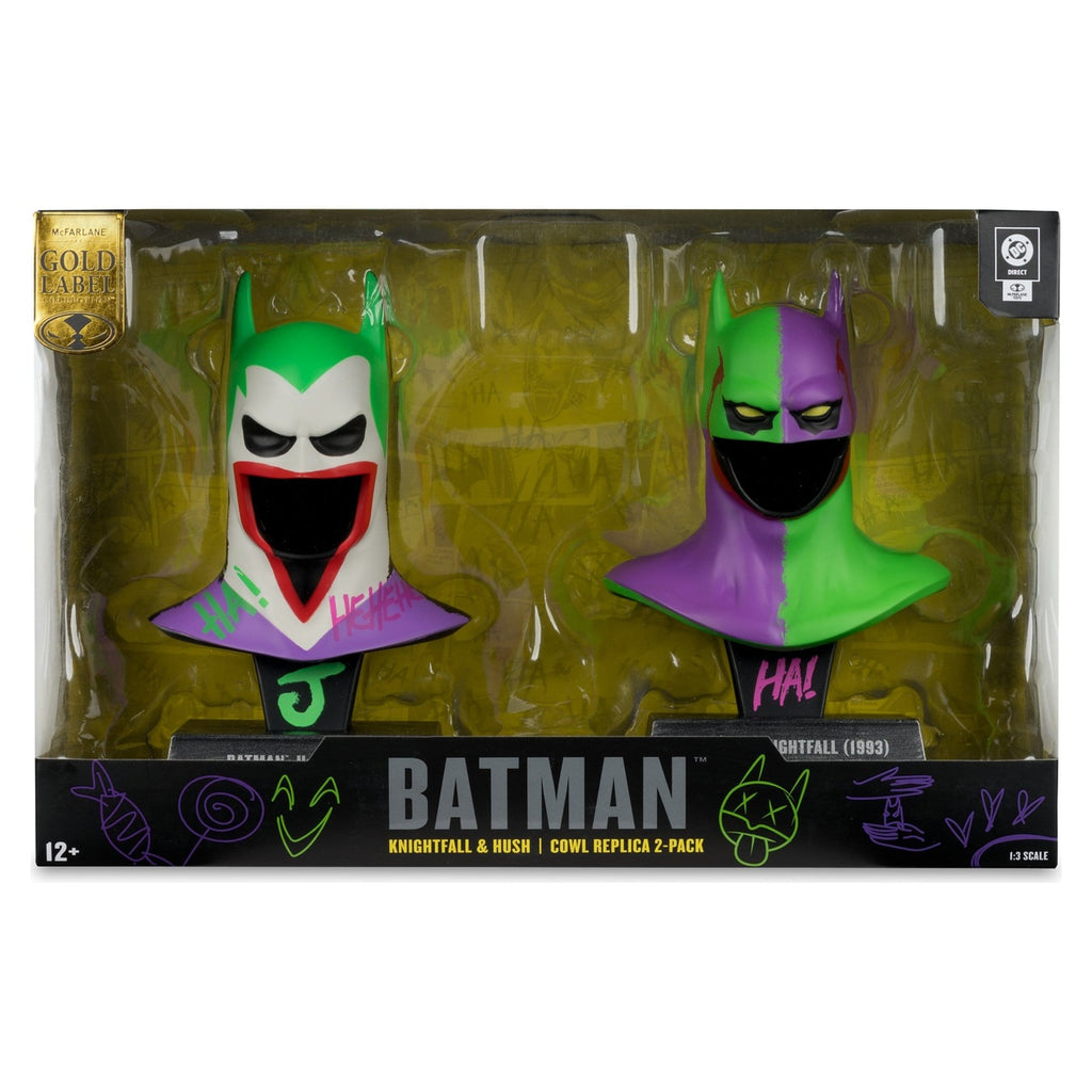 Produktbild Batman DC Direct Mini-Replik 1/3 2er-Pack Batman Masken Hush & Knightfall (Jokerized) (Gold Label) 18 cm