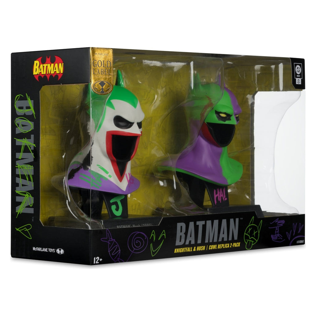 Produktbild Batman DC Direct Mini-Replik 1/3 2er-Pack Batman Masken Hush & Knightfall (Jokerized) (Gold Label) 18 cm