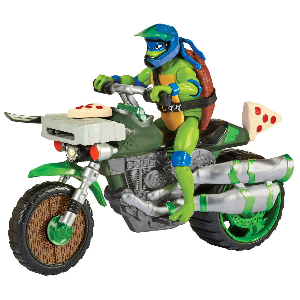 Produktbild Teenage Mutant Ninja Turtles: Mutant Mayhem Drive N Kick Action Figur Leonardo & Motorrad 11 cm