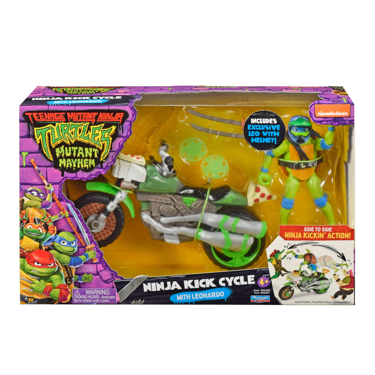 Produktbild Teenage Mutant Ninja Turtles: Mutant Mayhem Drive N Kick Action Figur Leonardo & Motorrad 11 cm