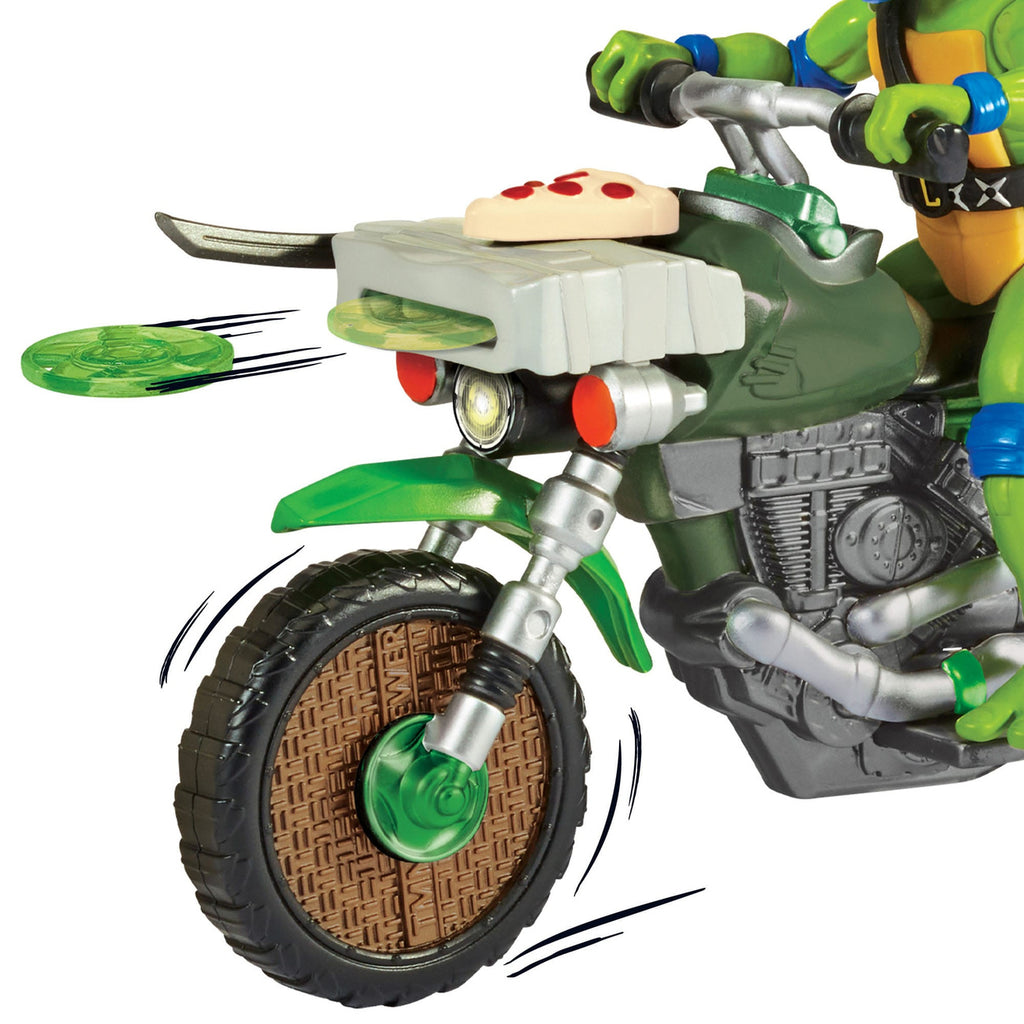 Produktbild Teenage Mutant Ninja Turtles: Mutant Mayhem Drive N Kick Action Figur Leonardo & Motorrad 11 cm