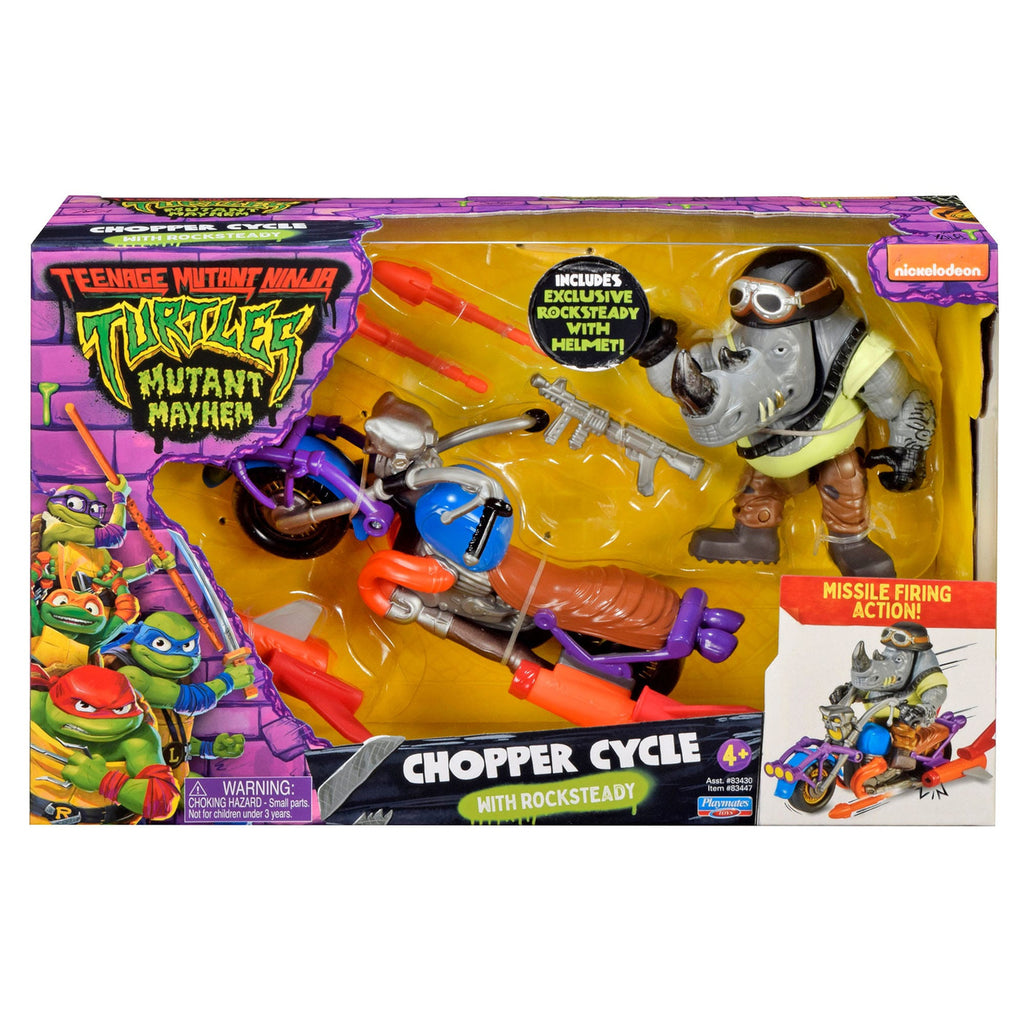 Produktbild Teenage Mutant Ninja Turtles Actionfigur mit Fahrzeug Rocksteady & Chopper 12 cm