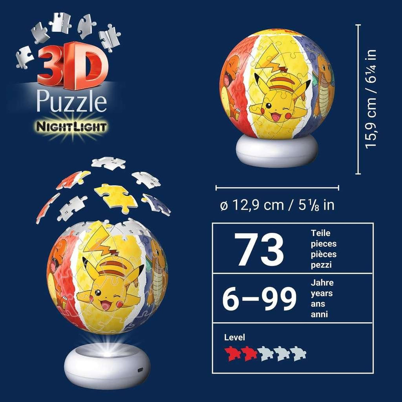 Product image Pokémon 3D Puzzle Ball Night Light (73 pieces)